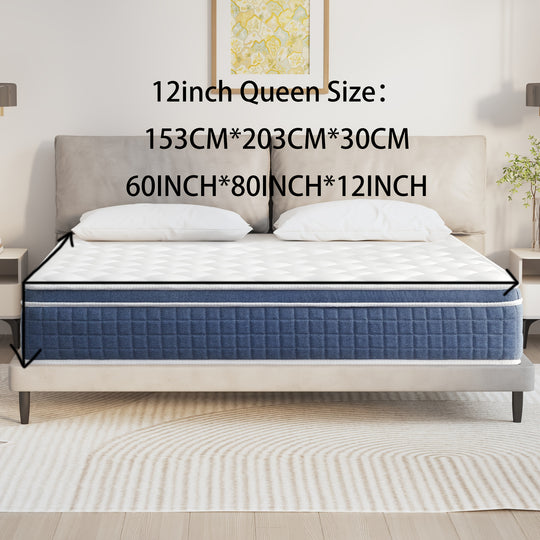 12 Inch Medium Hybrid Mattress In A Box With Gel Memory Foam Mattress, Individually Wrapped Pocket Coils