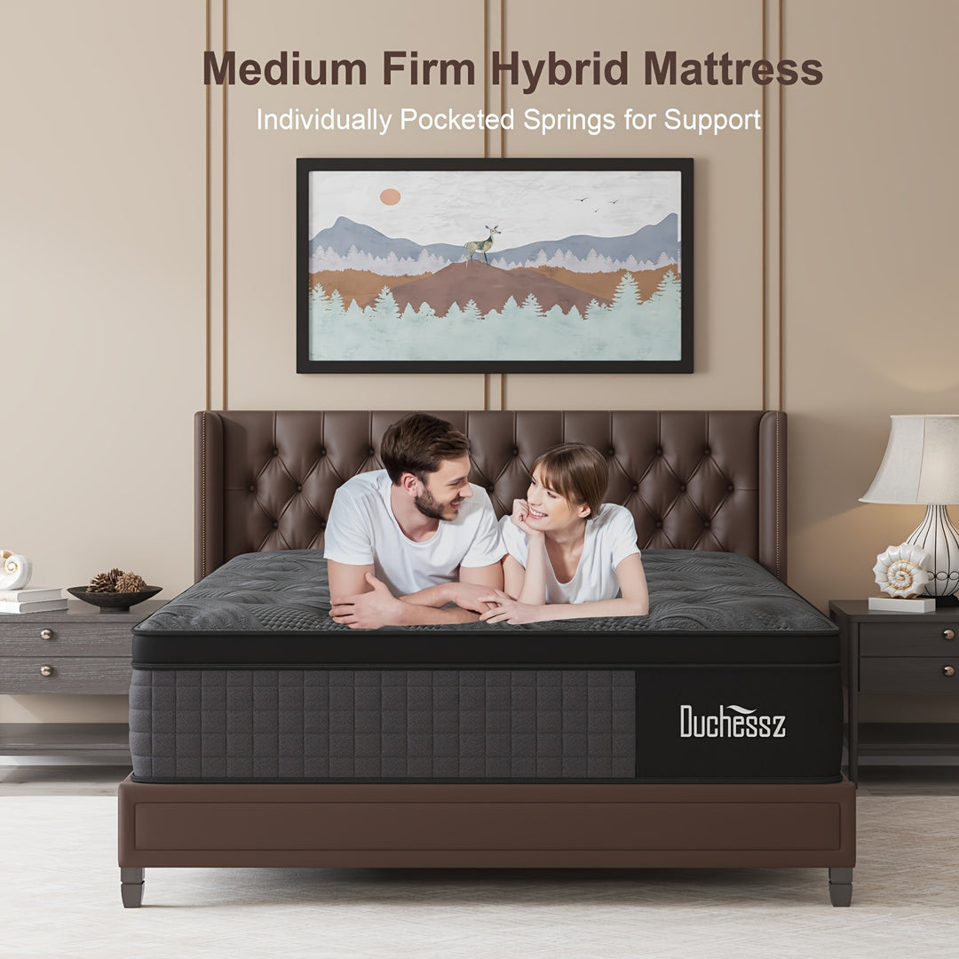 1pc Duchess Euro Top Mattress - Medium Firm Memory Foam with Pocketed Coil, Hypoallergenic Fabric Cover, Woven Steel Support, Medium Firmness, No Wooden Materials