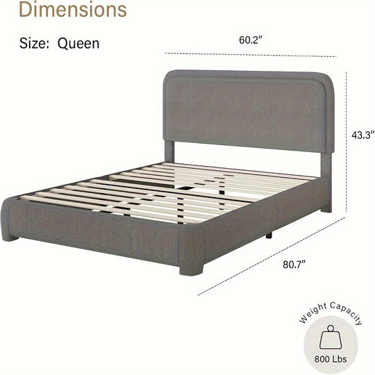 Boucle Upholstered Platform Bed Frame With Headboard, Modern Style, Soft Rounded Corners, No Box Spring Required, Easy Assembly