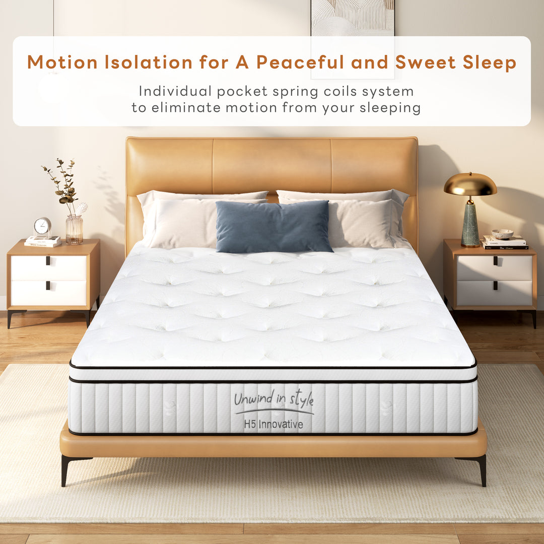 10/12 Inch Mattress, Hybrid Mattress in a Box, Individual Pocket Spring Bed Mattress, Medium Firm Mattress Strong Edge Support, CertiPUR-US & Fiberglass Free