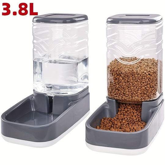 1pc/2pcs Large 3.8L Gravity Pet Feeder and Water Dispenser Set - Easy Refill Self-Feeding Station for Indoor Dogs & Cats, Hassle-Free Pet Feeding Supplies