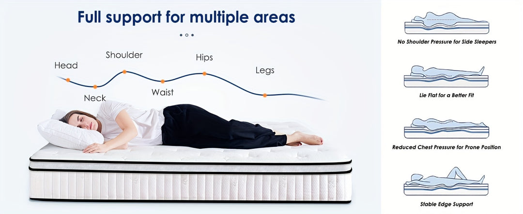 Hybrid Mattress In A Box, Medium Firm Mattress With Individual Pocket Springs, And Strong Edge Support, Free Of Fiberglass