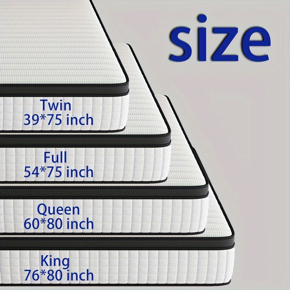 2024 Newest 12-Inch Hybrid Gel Memory Foam Mattress - White Chevron Trim For All Ages, Comfort Support, All Ages, Sleep Quality Enhancement With Twin/Full/Queen/King Sizes