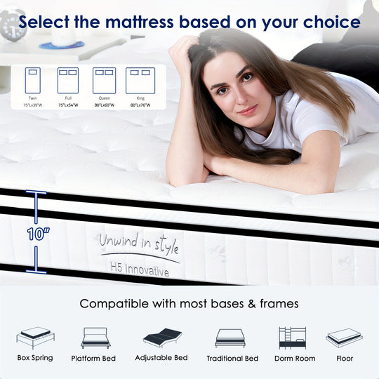 Hybrid Mattress In A Box, Medium Firm Mattress With Individual Pocket Springs, And Strong Edge Support, Free Of Fiberglass