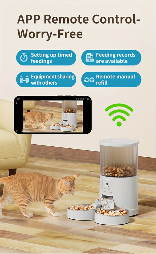 HD Camera Intelligent Pet Automatic Feeder with APP Control, Timed Feeding, Remote Voice & Video Interaction, Feeding Record Tracking, and Real-Time Updates