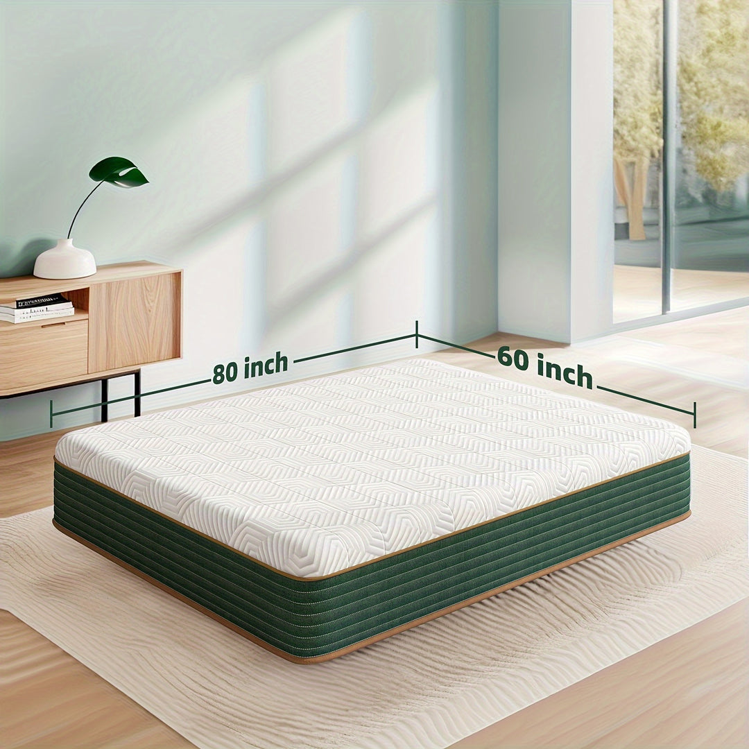 Queen Size, 10 Inch Hybrid Mattress, Medium Firm, Green Memory Foam Mattress, Individually Wrapped Pocket Coils Spring, Quality Comfort And Adaptive Support Breathable.