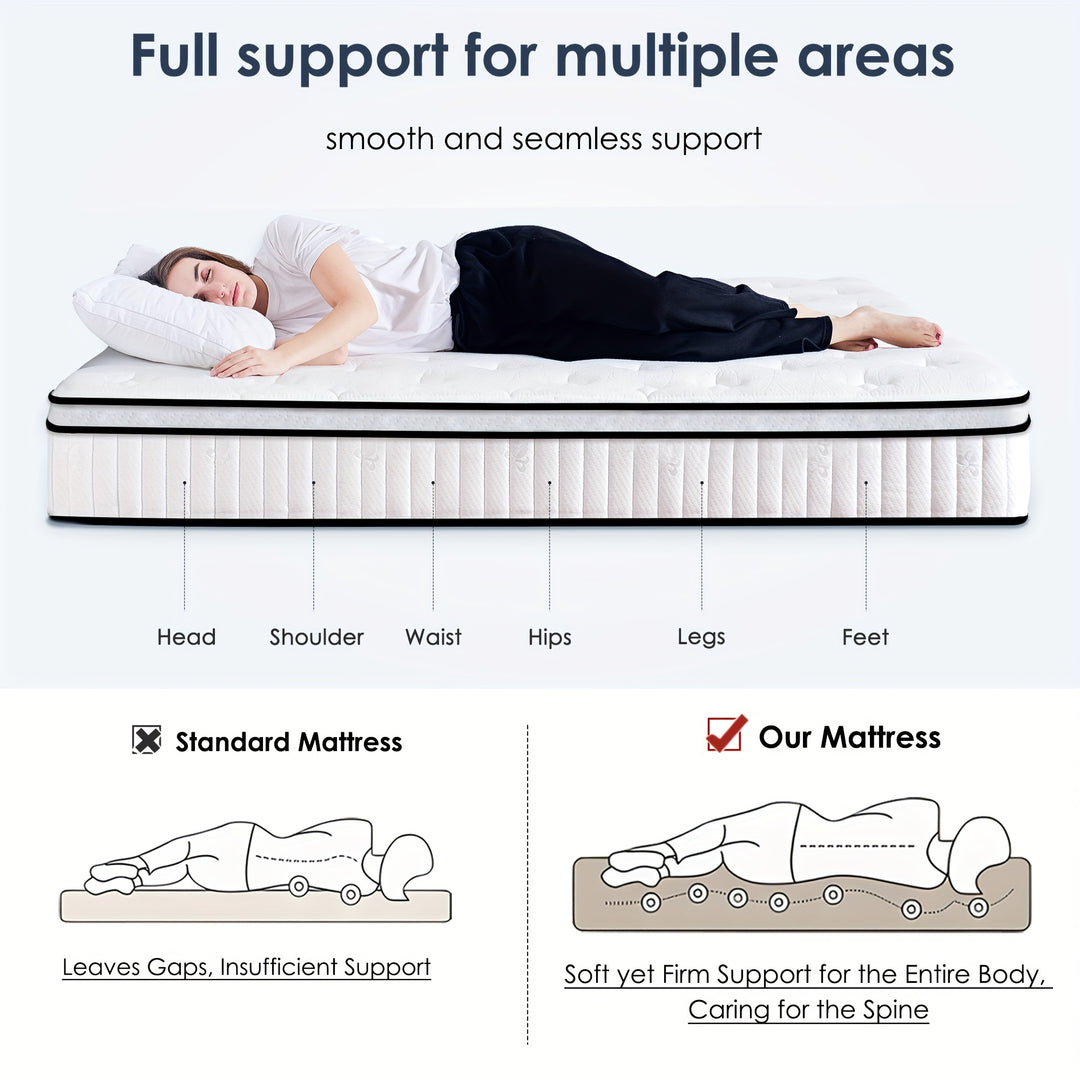 Hybrid Mattress In A Box, Medium Firm Mattress With Individual Pocket Springs, And Strong Edge Support, Free Of Fiberglass