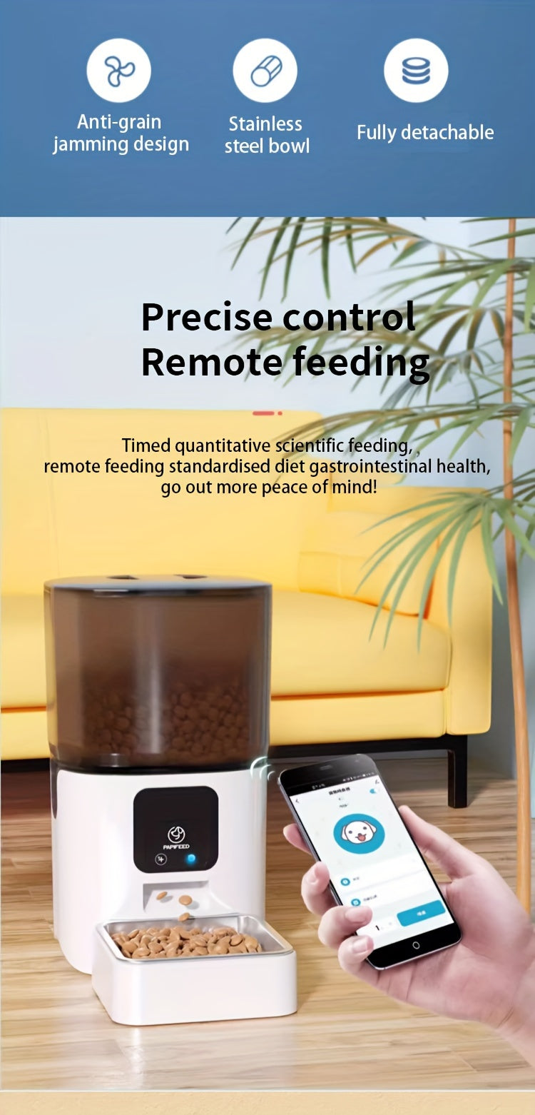 6L Large Capacity PAPIFEED Pet Intelligent Feeder - Automatic Cat Dog Food Dispenser with WiFi Timing and Dosing - Programmable, Easy to Clean, and Battery Backup