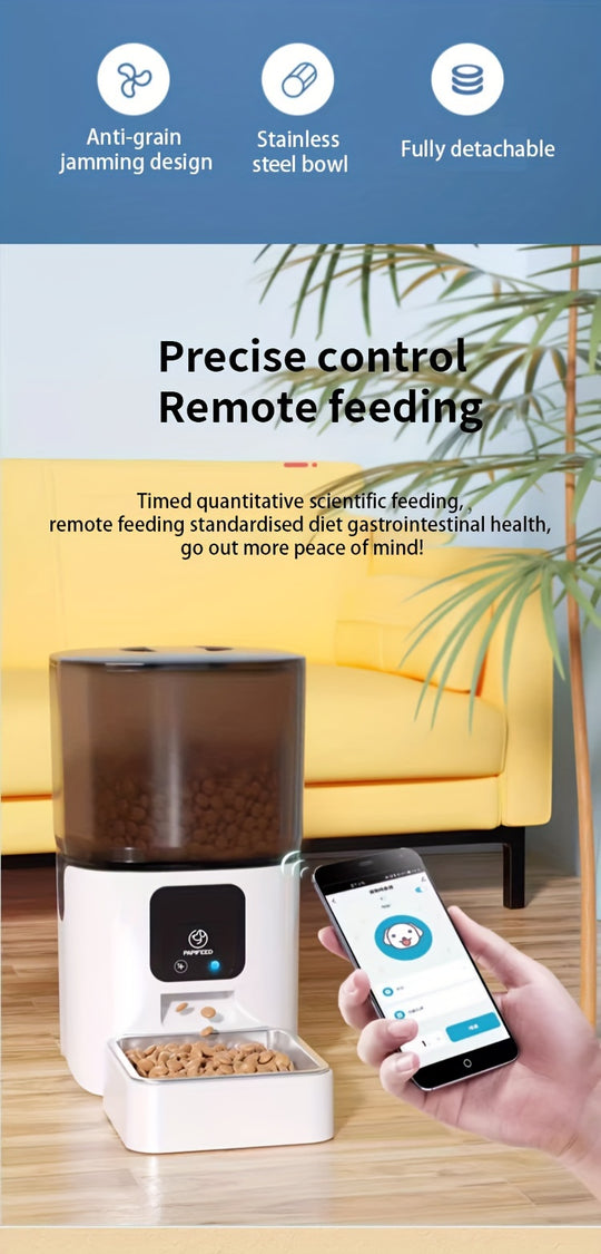 6L Large Capacity PAPIFEED Pet Intelligent Feeder - Automatic Cat Dog Food Dispenser with WiFi Timing and Dosing - Programmable, Easy to Clean, and Battery Backup