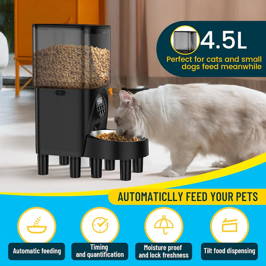 Elevated Automatic Cat Feeders, 19 Cup Timer Dry Food Dispenser for Cats and Dogs Pets with Desiccant Bag, Dog Feeder with Portion Control, Voice Recorder, 1 Pack