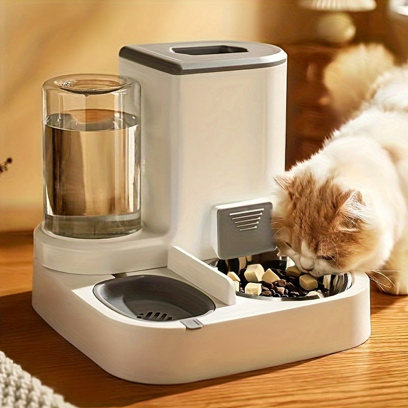 2-in-1 Large Capacity Automatic Pet Feeder - Self-Sustaining Food and Water Station with Dispenser for Indoor Cats - Convenient, Space-Saving, and Easy-to-Use Feeding Solution