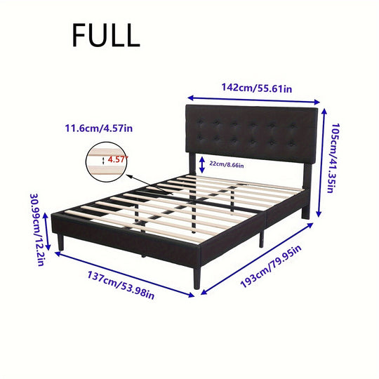 Alazyhome Upholstered Contemporary Platform FULL Size Bed Frame With Button Tufted Velvet Headboard Wood Slat Support Easy Assembly No Box Spring Needed (Precision Iron, Pipe Thickness 1.0MM)