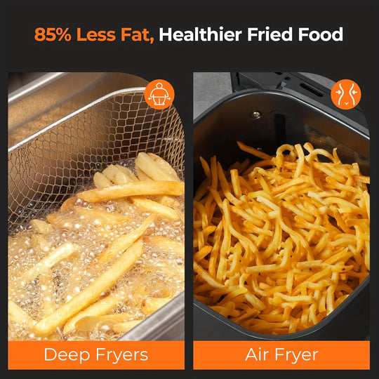 9QT oil-free air fryer oven, reducing 80% fat, can enjoy crispy and delicious food, suitable for Cao tiao, pizza, beef steak, etc., specially designed for 3-4 people in households, healthy and fast food, making fast and simpl