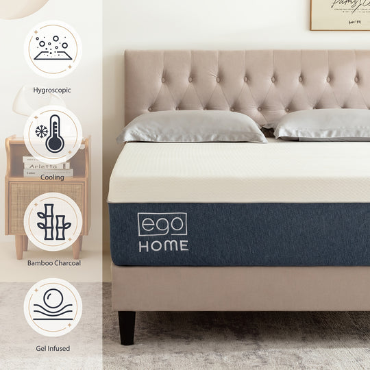 ECO HEALTH Mattress 14 Inch, Charcoal Memory Foam Mattress Bed in a Box, Cooling Gel Infused Mattress Made in USA, Medium Firm Mattress, CertiPUR-US Certified