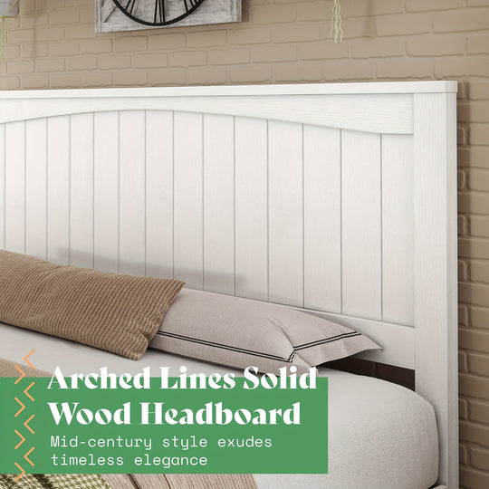 Mid-Century Modern Solid Wood Platform Bed Frame With Arched Headboard, Noise-Free Design, No Box Spring Required