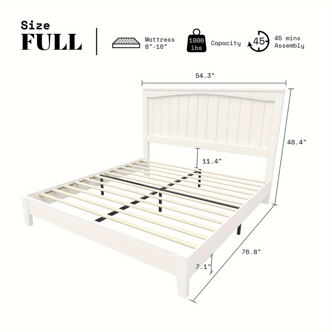 Mid-Century Modern Solid Wood Platform Bed Frame With Arched Headboard, Noise-Free Design, No Box Spring Required