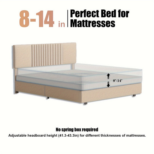 Queen Bed Frame, Lift Up Storage Bed Frame With Upholstered Headboard, Hydraulic Storage Double Bed, Wood Slats Support And Under Bed Storage, No Box Spring Needed Low Bed Frame (Queen, Beige)