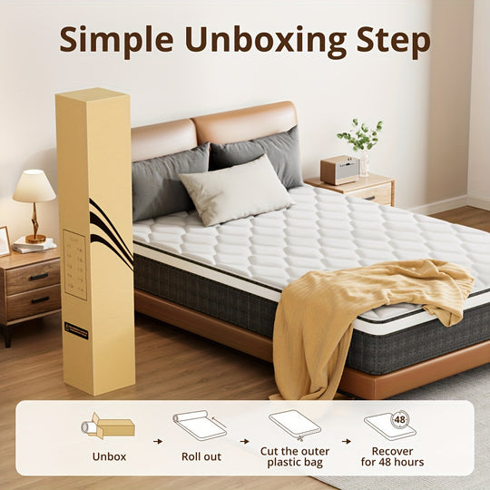 10 Inch Hybrid Medium Firm, King/Queen/Full/Twin Size Mattress, Individual Pocket Springs, CertiPUR-US Certified Memory Foam, Mattress in a Box for Pressure Relief & Cooler Sleep.