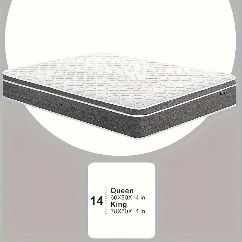 14inch Gel Memory Foam Coils Innerspring Hybrid Mattress, CertiPUR-US Certified, Pressure Relief & Support, Medium Firm