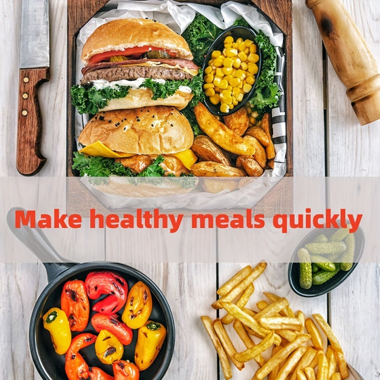 9QT oil-free air fryer oven, reducing 80% fat, can enjoy crispy and delicious food, suitable for Cao tiao, pizza, beef steak, etc., specially designed for 3-4 people in households, healthy and fast food, making fast and simpl