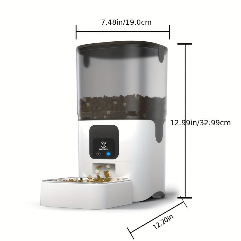 6L Large Capacity PAPIFEED Pet Intelligent Feeder - Automatic Cat Dog Food Dispenser with WiFi Timing and Dosing - Programmable, Easy to Clean, and Battery Backup