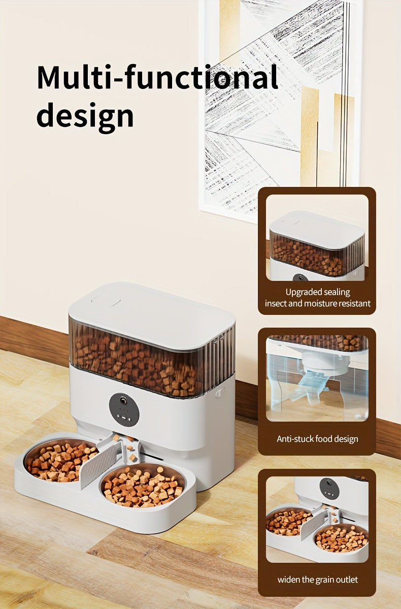 Large Capacity Automatic Dog Feeder, WiFi Cat Food Dispenser, with 1080P Camera, Can Feed 2 Cats and Dogs, 1.32gal Pet Feeder, APP Control, Two-way Audio, Dual Power, Three Versions, Ideal Gift for Pet Owners Does not include