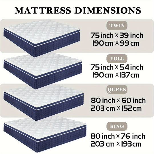 12" 14" Gel Memory Foam Mattress Twin Full Queen King Bed Hybrid Spring In A Box