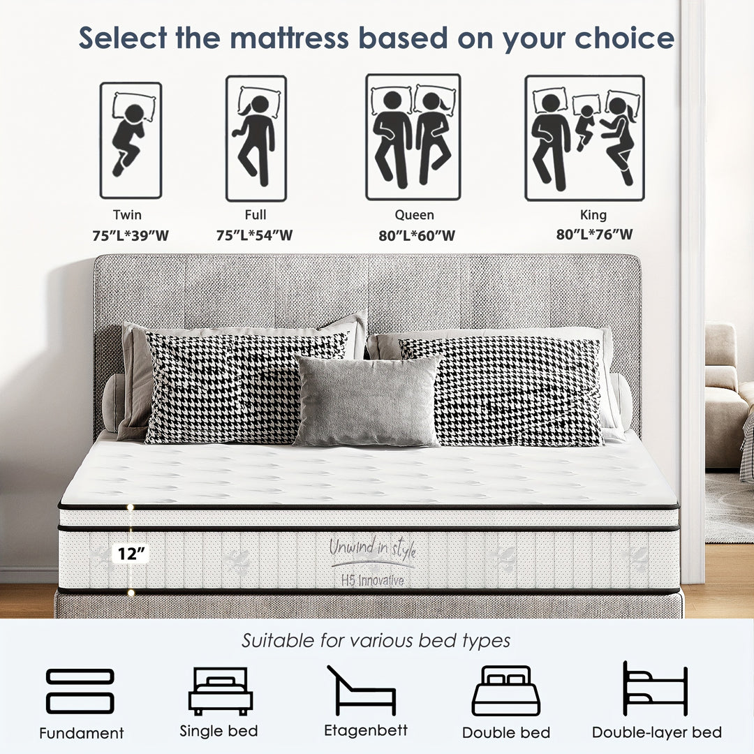 Hybrid Mattress In A Box, Medium Firm Mattress With Individual Pocket Springs, And Strong Edge Support, Free Of Fiberglass