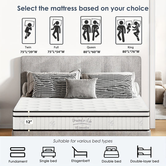 Hybrid Mattress In A Box, Medium Firm Mattress With Individual Pocket Springs, And Strong Edge Support, Free Of Fiberglass