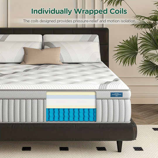 DIGLANT 14 Inch Medium Plush Memory Foam Hybrid Mattress with Individually Pocketed Coils Innerspring, Durable Support & Pressure Relief, Mattress in Box