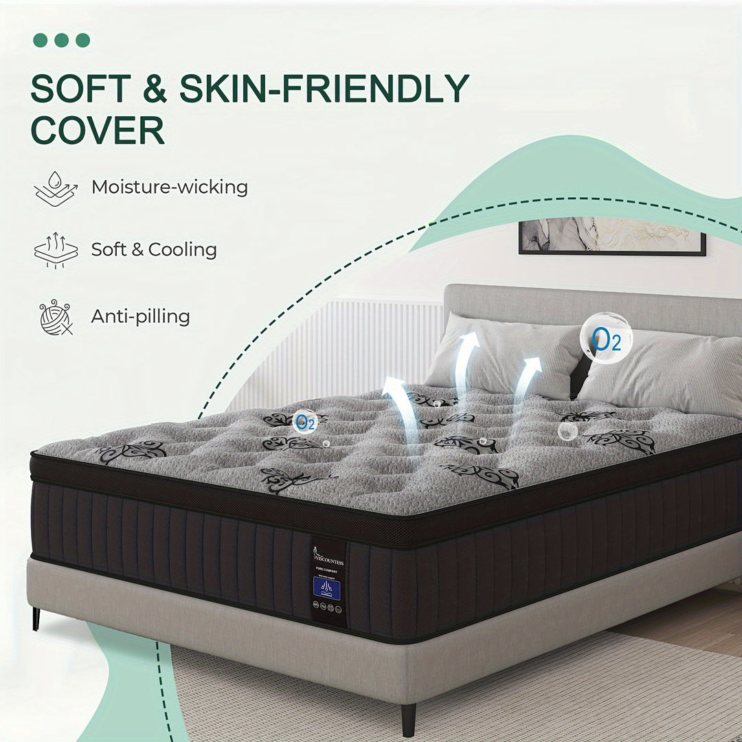 Viscountess Mattress 12"14" Gel Memory Foam Hybrid Pocket Spring Twin Full Queen King Mattress In A Box Medium Firm