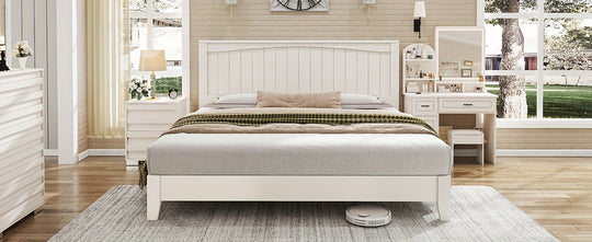 Mid-Century Modern Solid Wood Platform Bed Frame With Arched Headboard, Noise-Free Design, No Box Spring Required