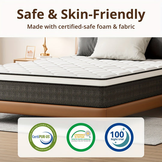 10-Inch Queen Hybrid Mattress: Ultimate Luxury Sleep with Individually Encased Pocket Springs, Pressure-Relieving Memory Foam, Medium-Firm Comfort, Breathable Design, CertiPUR-US Certified, 100-Night Risk-Free Trial, 80x60 In