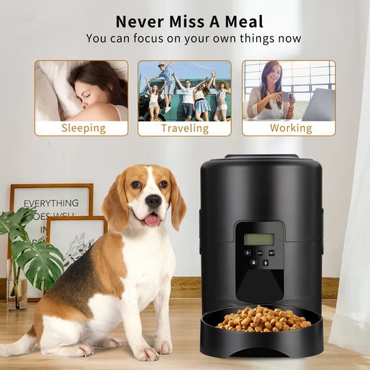 1pc 2L Automatic Smart Pet Feeder for Cats and Dogs, Dual Power Mode, Timed and Button Control, Intelligent Food Dispenser, Easy Clean, ≤36V - Ideal for Traveling and Working