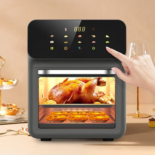 1350W 5D Hot Air 10L Family Air Fryer Oven - Stereoscopic Liner, 3 Modes, 18 Menus, Temp Control, Timer BBQ, Multi-Food, Home & Party, Versatile For Making Fries, Chicken, Steak, Pizza, Cakes Perfect For Home Cooking & Party