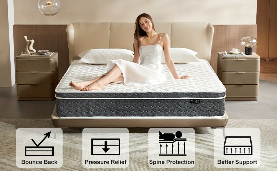 14inch Gel Memory Foam Coils Innerspring Hybrid Mattress, CertiPUR-US Certified, Pressure Relief & Support, Medium Firm