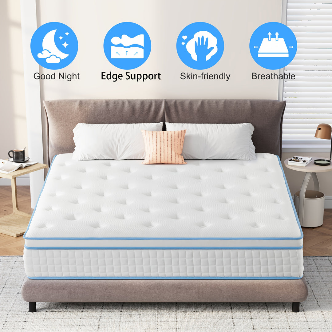 12 Queen Size Plush Memory Foam Spring Hybrid Mattress - Soft Cotton Cover, Pressure Relieving, Breathable, And Cooling Sleeping Experience