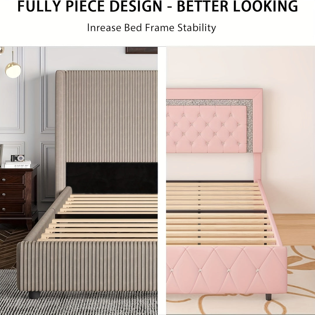 Upholstered Bed Frame, Corduroy Platform Bed With Vertical Channel Tufted Headboard, Soft Low Profile Bed, No Box Spring Needed, Easy Assembly