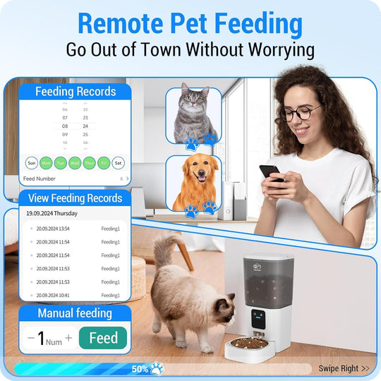 Automatic Cat Feeder with 5G WiFi: Automatic Dog Feeder Large Breed with 7L Dog Food Storage Container, Cat Food Dispenser with Alexa for Multiple Pets, Detachable for Easy Cleaning - 29 Cup