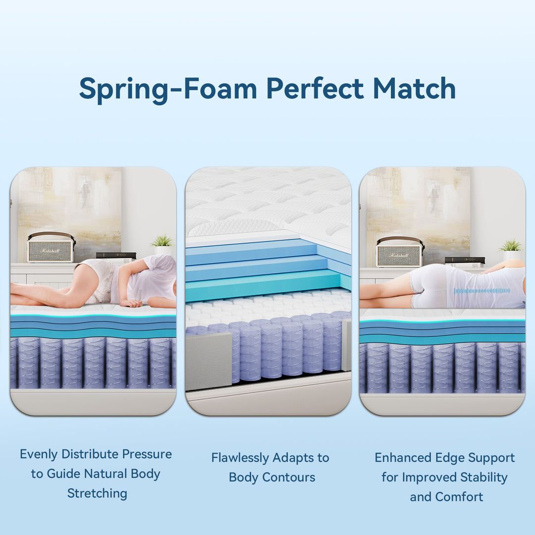 10/12 Inch Hybrid Mattress in a Box with Memory Foam & Individual Pocket Spring for Edge Support, Memory Moam Medium Firm Mattress for Isolate Motion, Soft and Comfortable