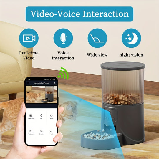 1.06gal Smart Pet Feeder with Camera, HD Video Recording, Multi-Phone Control, Two-Way Audio, WiFi, Dog Automatic Feeder with App Control and Timer, Battery/USB Powered, 36V or Below, No Battery Included