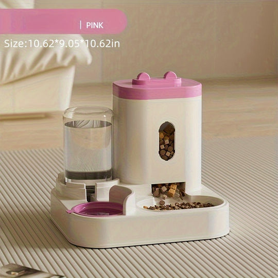 Universal Pet Feeder Station - Automatic Cat Feeder and Water Dispenser for Cats and Dogs - Easy-to-Clean Plastic Material, No Battery Required, Uncharged, Space-Saving Design