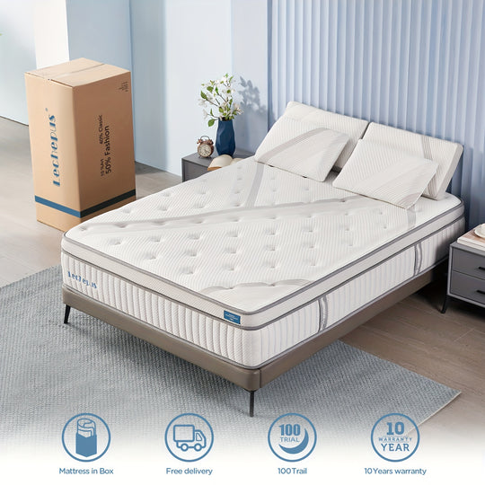 Lechepus 14 Inch Medium Plush Hybrid Mattress with Memory Foam & 7-Zone Individual Pocket Spring Mattress, Supportive & Pressure Relief, Mattress in a Box