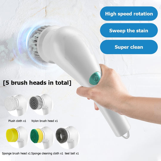 Electric Spin Cleaning Brush with 5 Replace Heads Cordless Portable Scrub Brush for Bathroom Kitchen